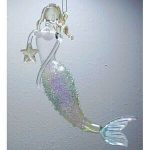 Seafoam Glitter Glass Mermaid Christmas Ornament 6"